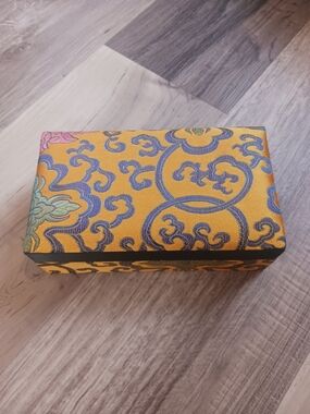 Chinese Cotton Filled Silk Decorative Yellow Brocade Jewelry Box